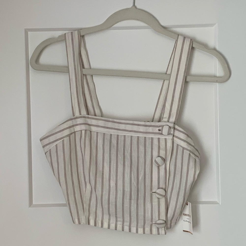 Tan Pin Stripe Crop Top